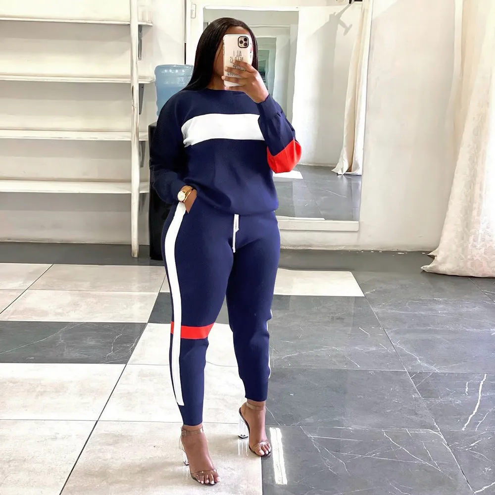 2pcs Women Wholesale Sweatsuit Sets Patchwork Top   Harem Pants