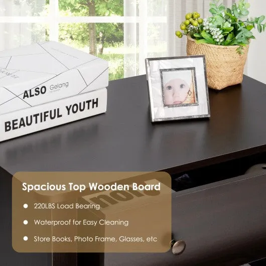 3 Drawer Dresser Chest of Drawers Bedside Table-Espresso