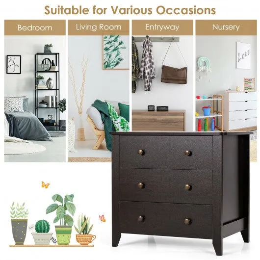 3 Drawer Dresser Chest of Drawers Bedside Table-Espresso