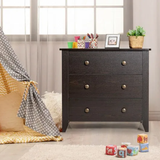 3 Drawer Dresser Chest of Drawers Bedside Table-Espresso