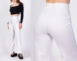 70s White Button Fly High Waisted Pants - Small, 25.5"