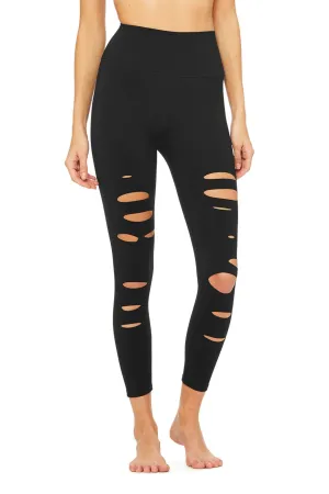 7/8 High-Waist Ripped Warrior - Black