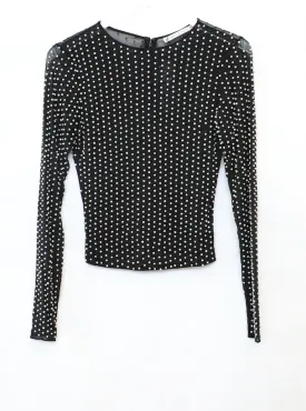 Alice   Olivia - Delaina Embroidered Long Sleeve Crewneck Top in Black/Multi