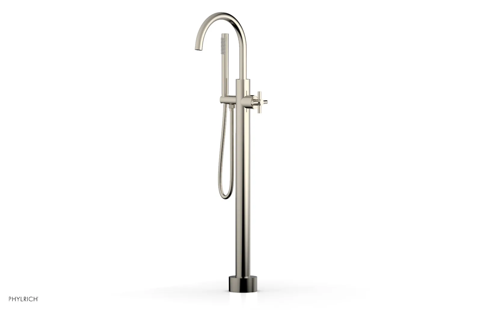 BASIC Tall Floor Mount Tub Filler - Cross Handle with Hand Shower D131-44-01