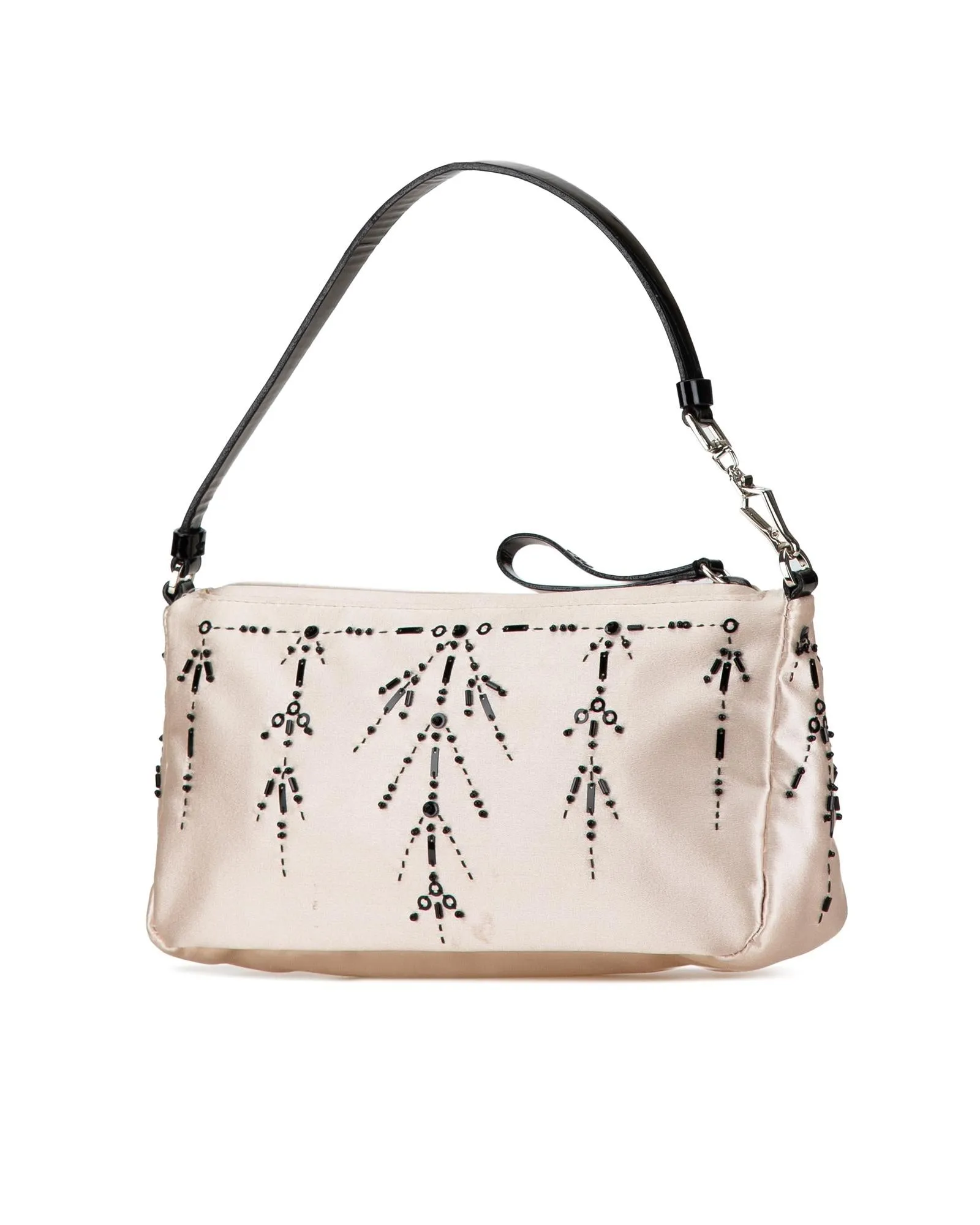 Beaded Embellished Satin Shoulder Bag with Zip Closure