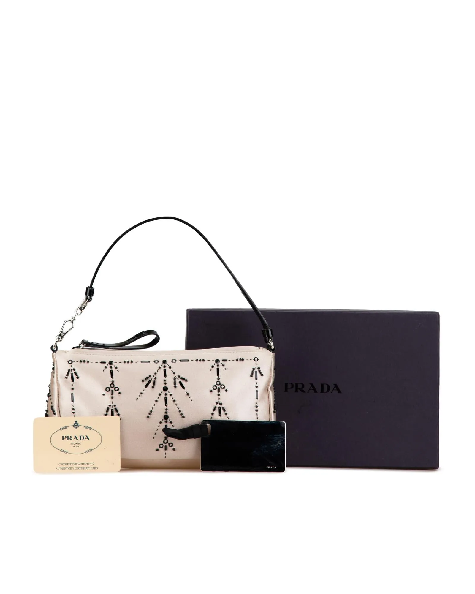Beaded Embellished Satin Shoulder Bag with Zip Closure
