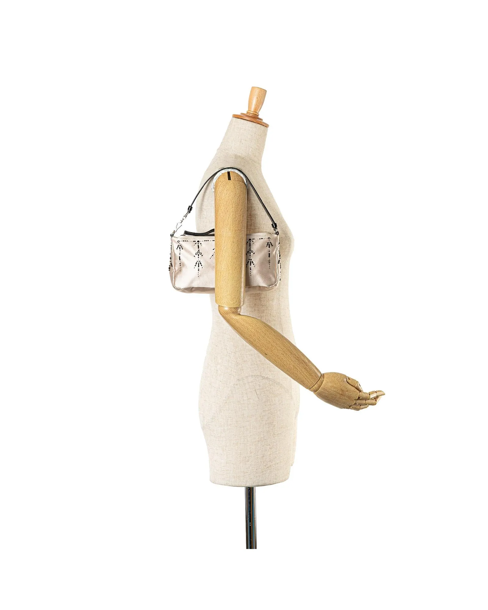 Beaded Embellished Satin Shoulder Bag with Zip Closure