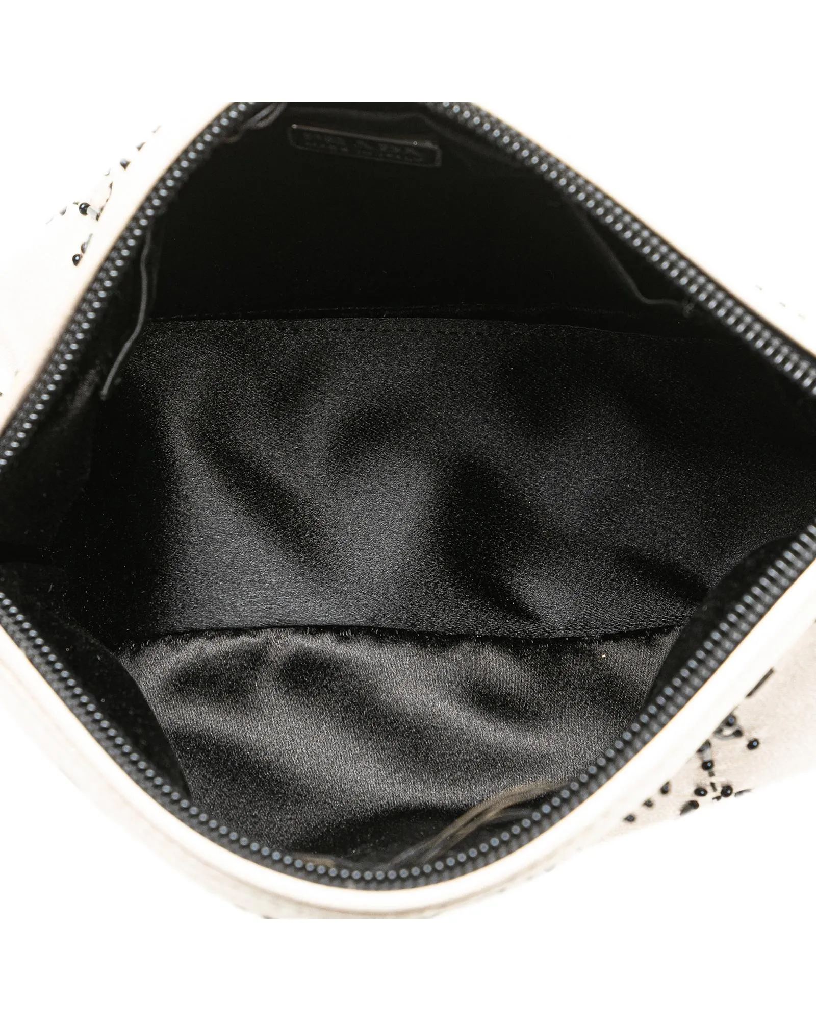Beaded Embellished Satin Shoulder Bag with Zip Closure