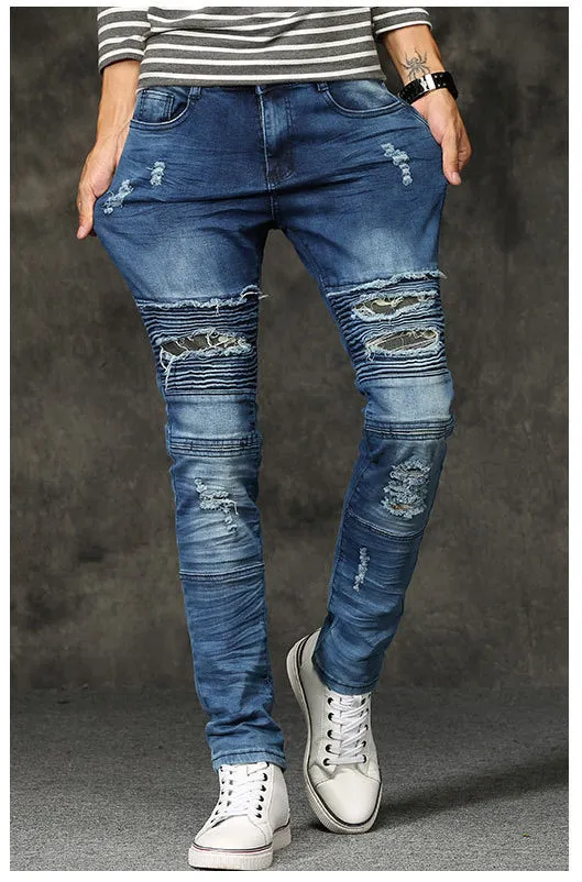 Casual Ripped Denim Pants High Street Jeans For Men