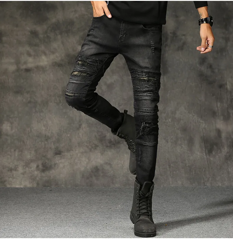 Casual Ripped Denim Pants High Street Jeans For Men