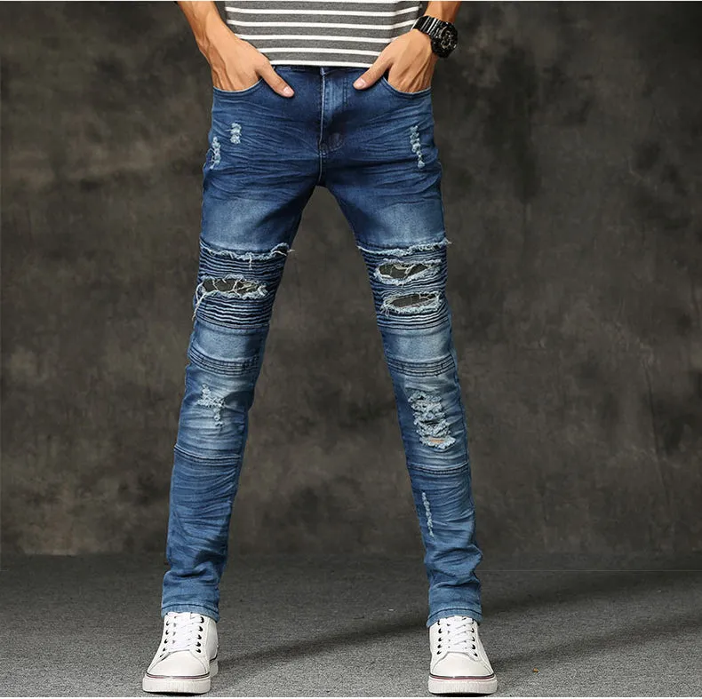 Casual Ripped Denim Pants High Street Jeans For Men