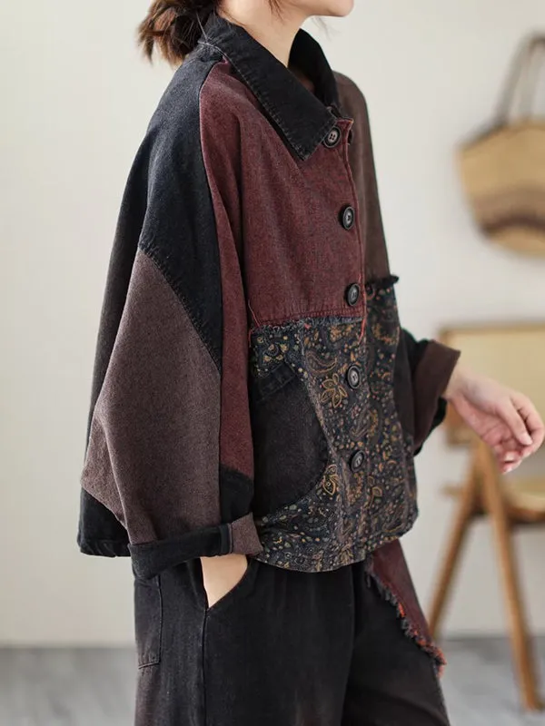 Contrast Color Fringed Split-Joint Long Sleeves Printed Outwear   Harem Pants  Two Pieces Set