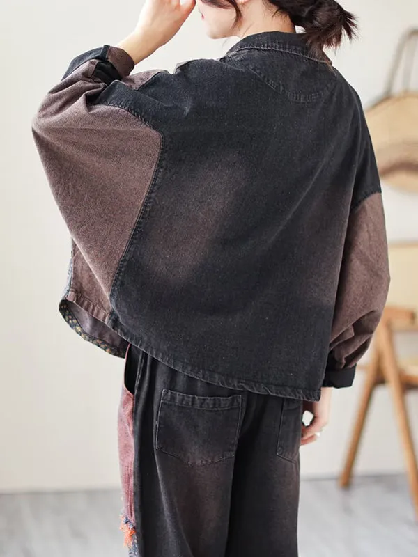 Contrast Color Fringed Split-Joint Long Sleeves Printed Outwear   Harem Pants  Two Pieces Set