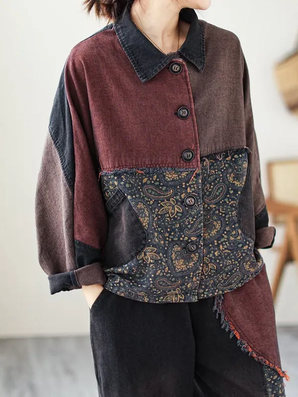 Contrast Color Fringed Split-Joint Long Sleeves Printed Outwear   Harem Pants  Two Pieces Set