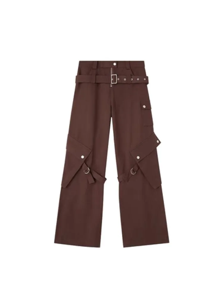 Double belt loose straight wide leg pants【s0000003975】