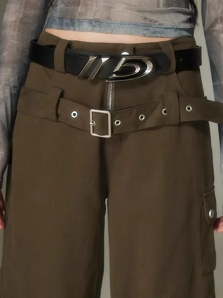 Double belt loose straight wide leg pants【s0000003975】