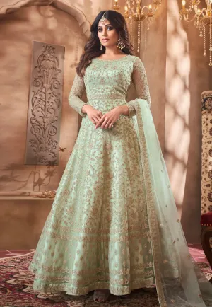 Fetching Green Shamita Shetty Net Floor Length Anarkali Suit