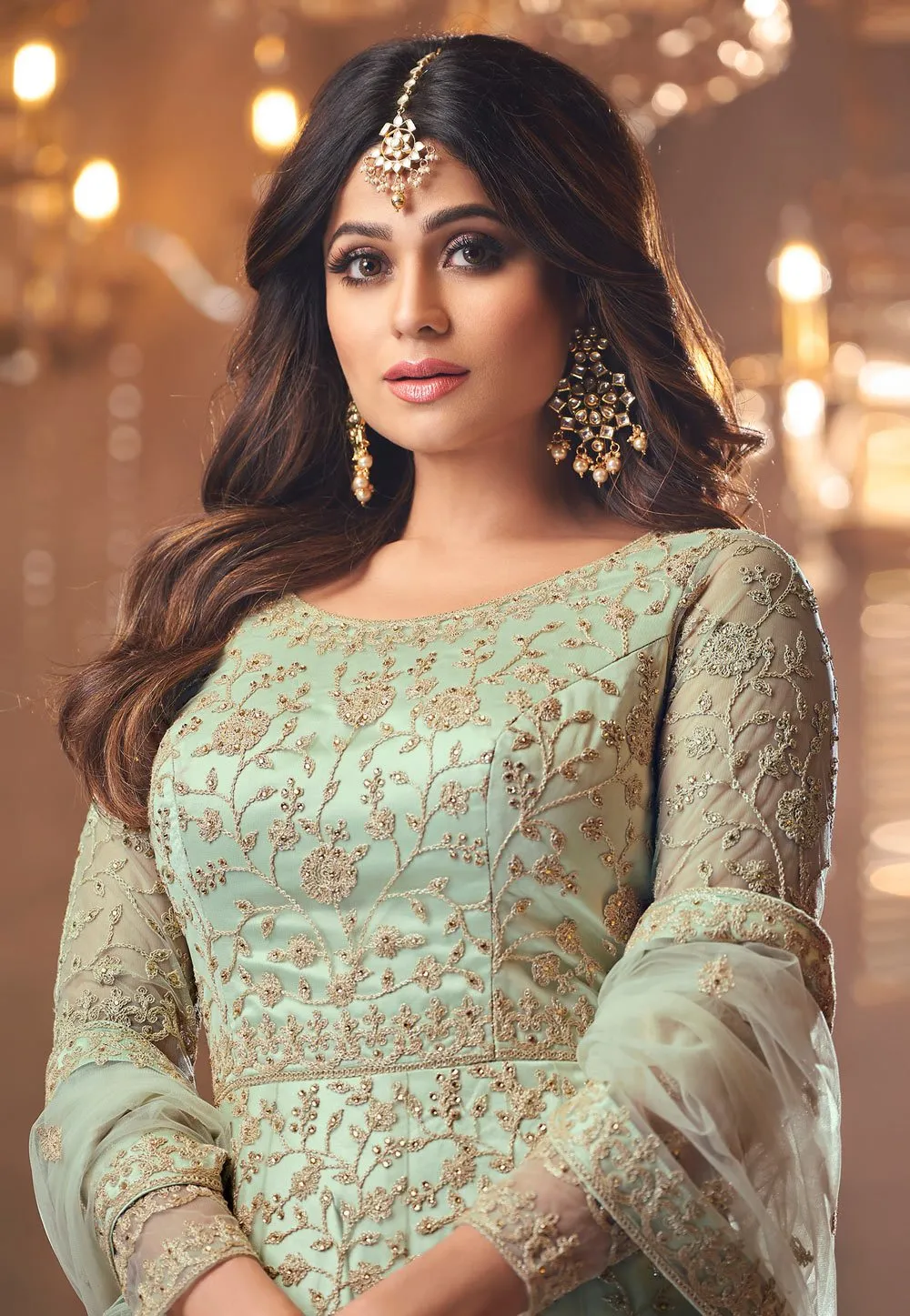 Fetching Green Shamita Shetty Net Floor Length Anarkali Suit