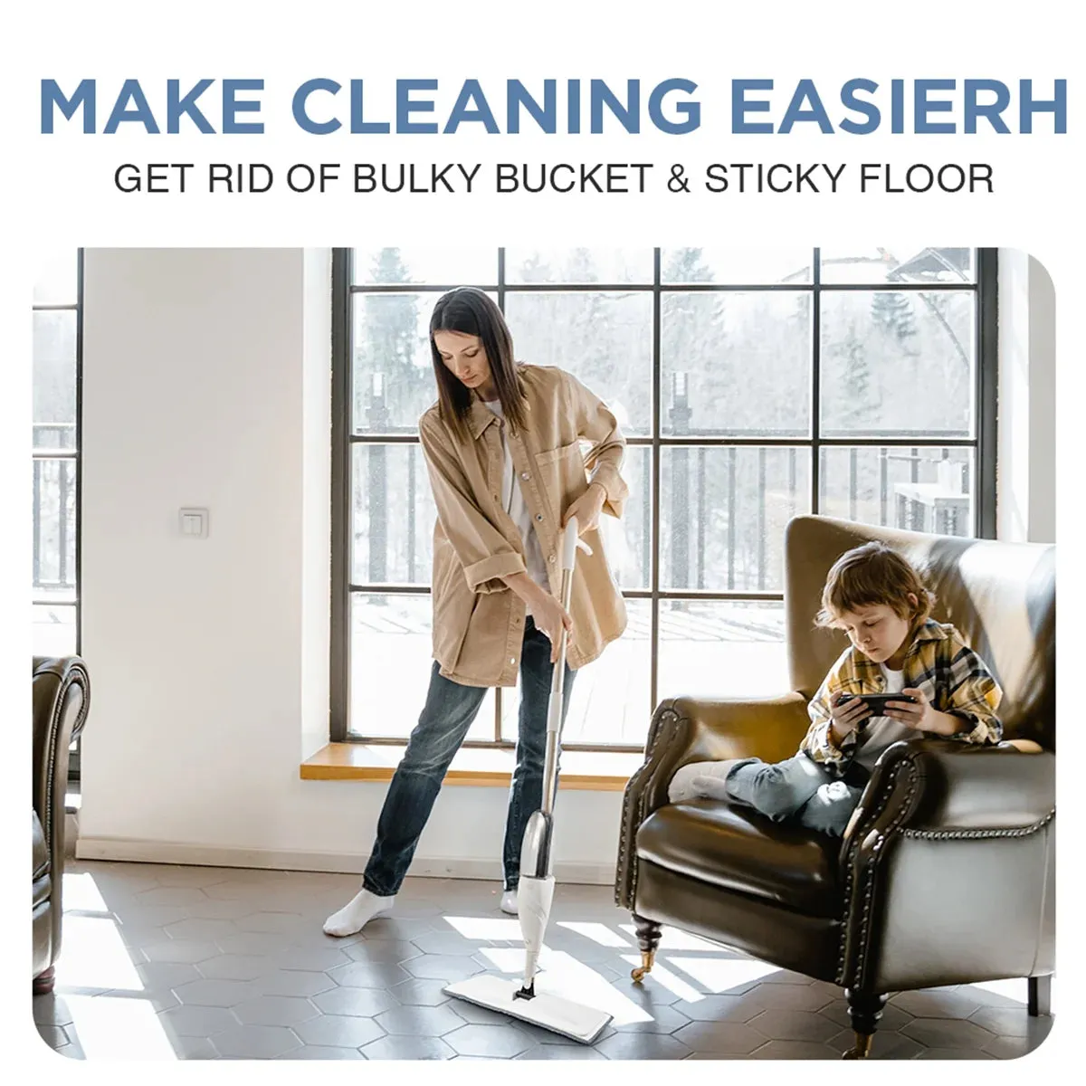 Floor Cleaning Wet Dry Microfiber Spray Mop with 2 Washable Pads Bn-link