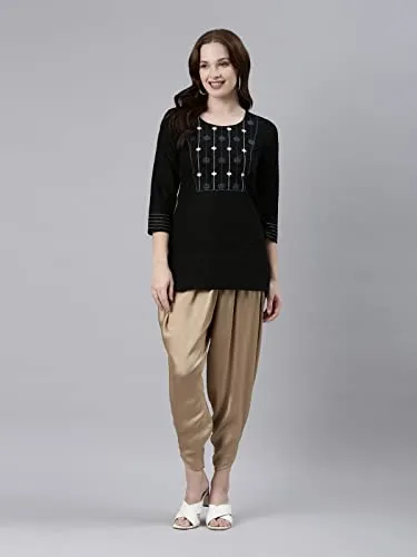 GoColors Women Solid Gold Viscose Harem Dhoti Pants