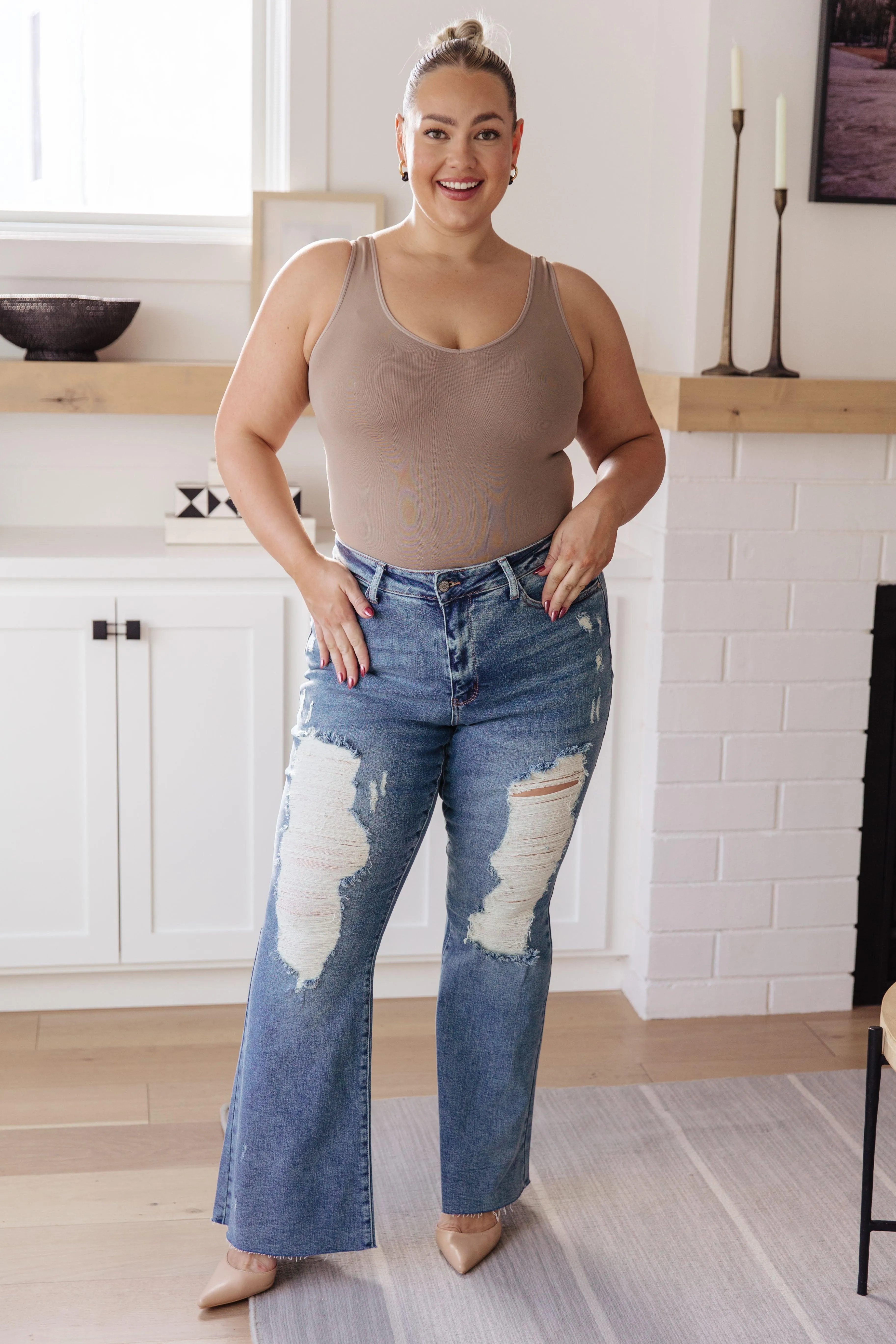 High Rise Heavy Destroyed Flare Jeans