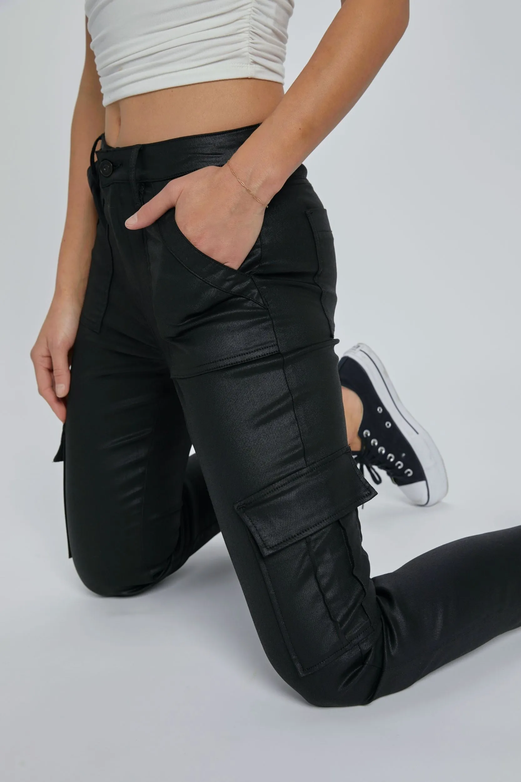 High Waist Cargo Cigarette Jeans