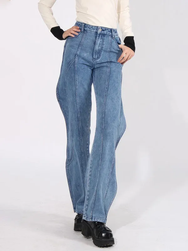 High Waisted Straight Leg Buttoned Jean Pants Bottoms