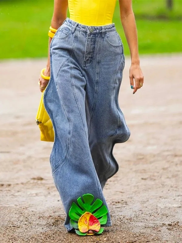 High Waisted Straight Leg Buttoned Jean Pants Bottoms