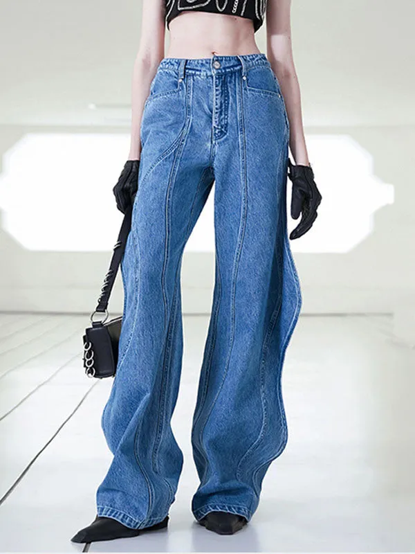 High Waisted Straight Leg Buttoned Jean Pants Bottoms