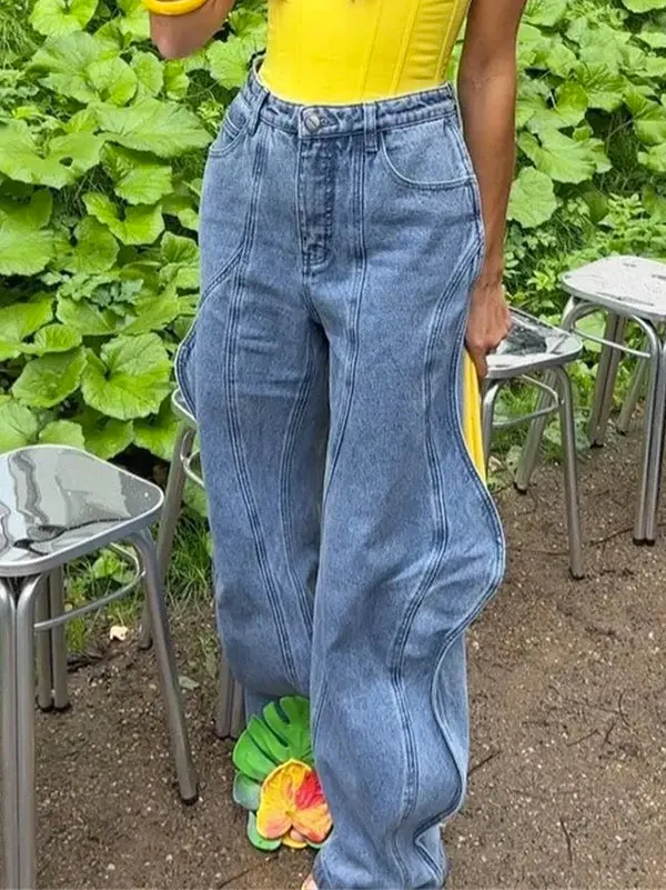 High Waisted Straight Leg Buttoned Jean Pants Bottoms