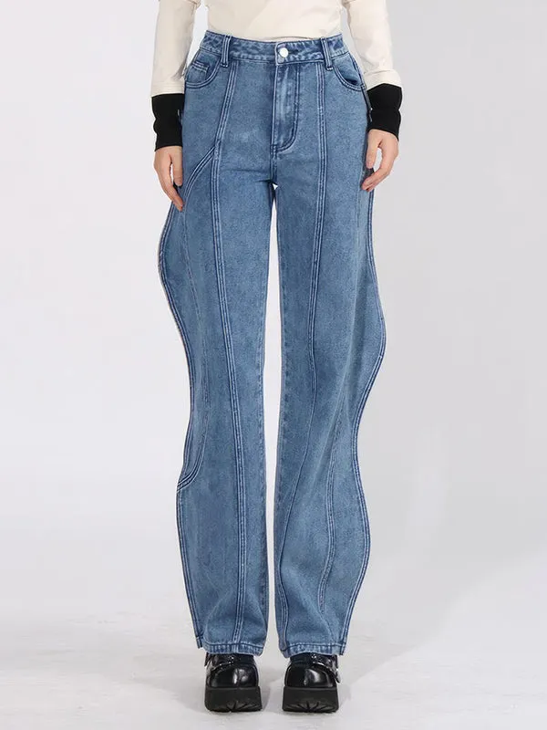 High Waisted Straight Leg Buttoned Jean Pants Bottoms
