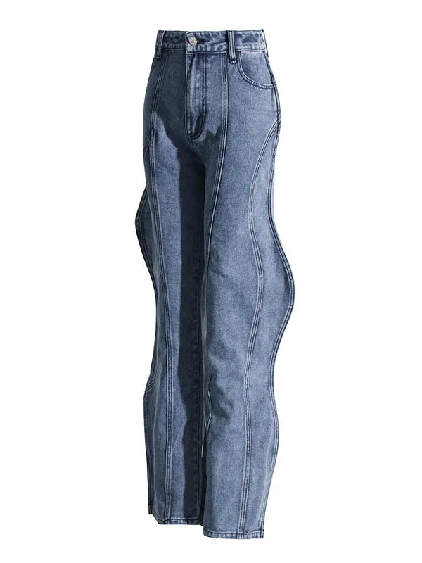 High Waisted Straight Leg Buttoned Jean Pants Bottoms