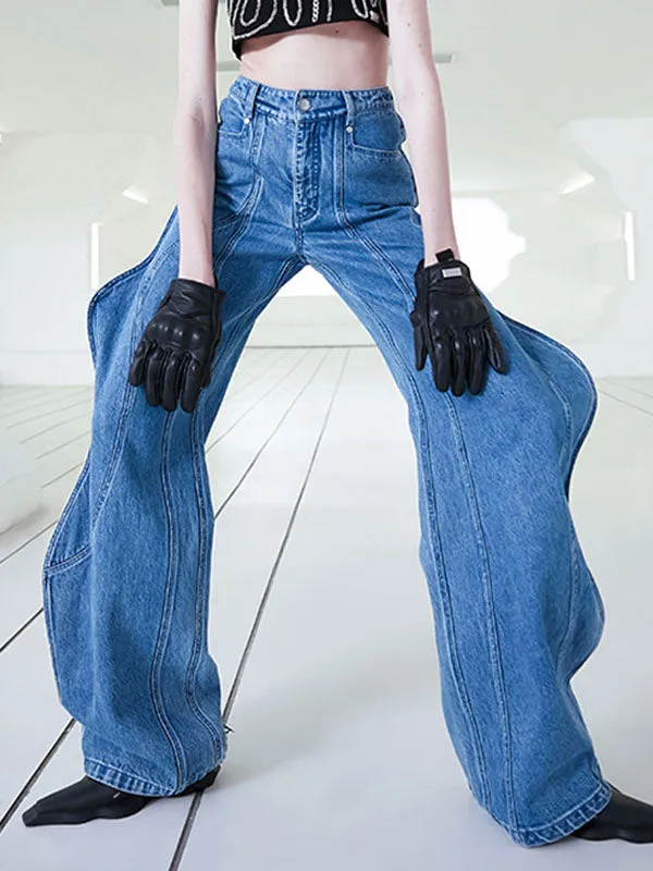 High Waisted Straight Leg Buttoned Jean Pants Bottoms