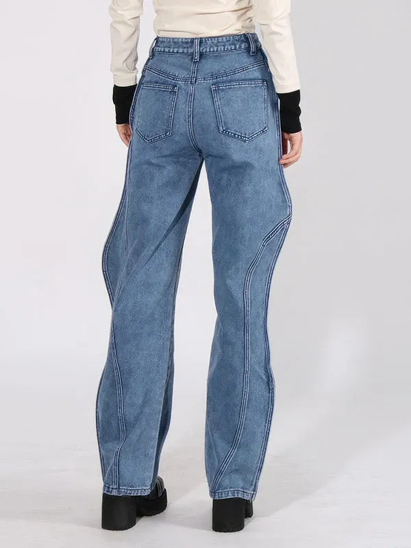 High Waisted Straight Leg Buttoned Jean Pants Bottoms