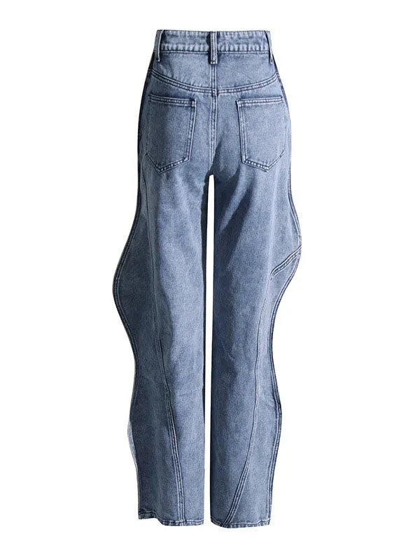 High Waisted Straight Leg Buttoned Jean Pants Bottoms