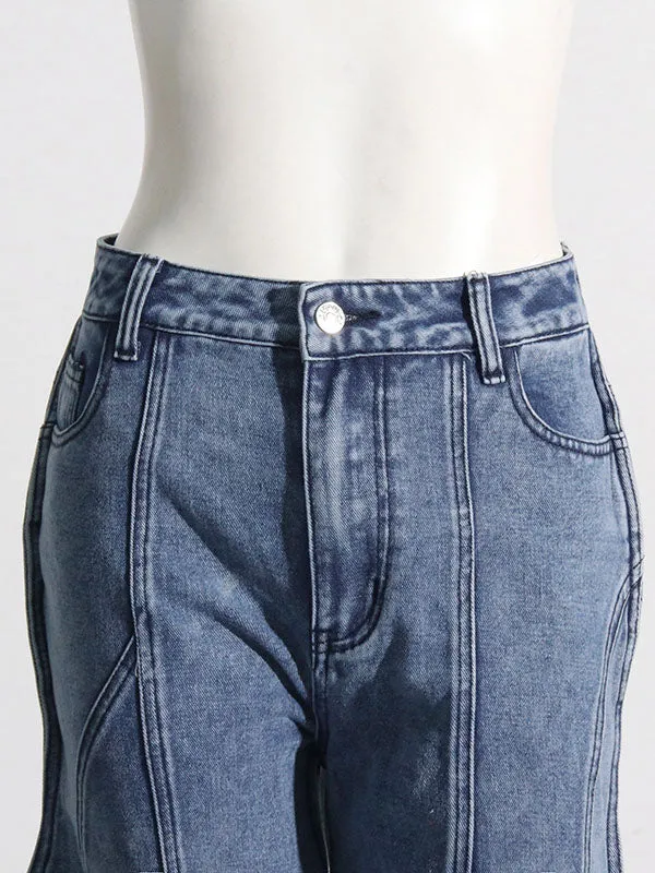 High Waisted Straight Leg Buttoned Jean Pants Bottoms