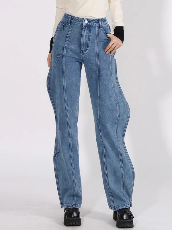 High Waisted Straight Leg Buttoned Jean Pants Bottoms