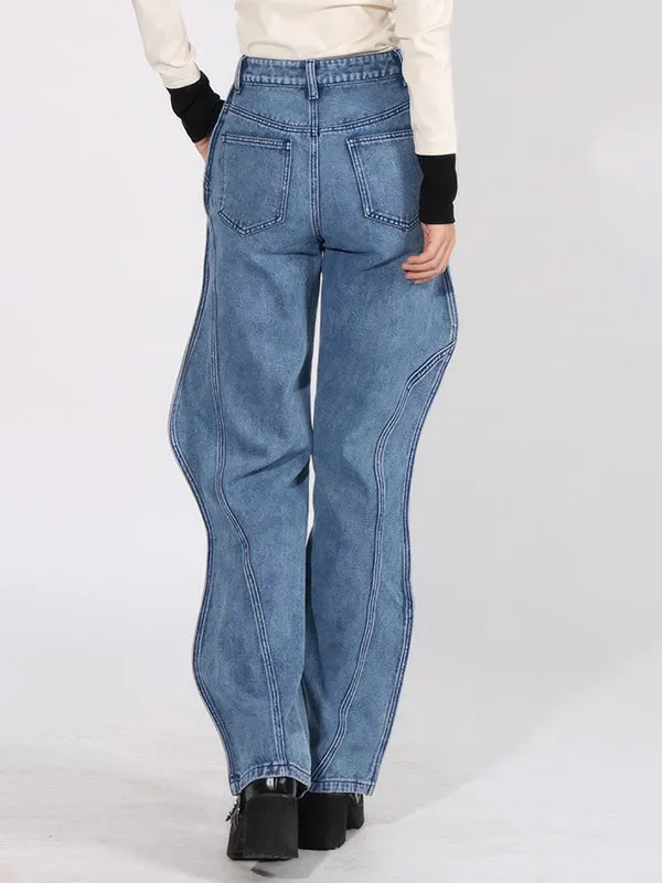 High Waisted Straight Leg Buttoned Jean Pants Bottoms