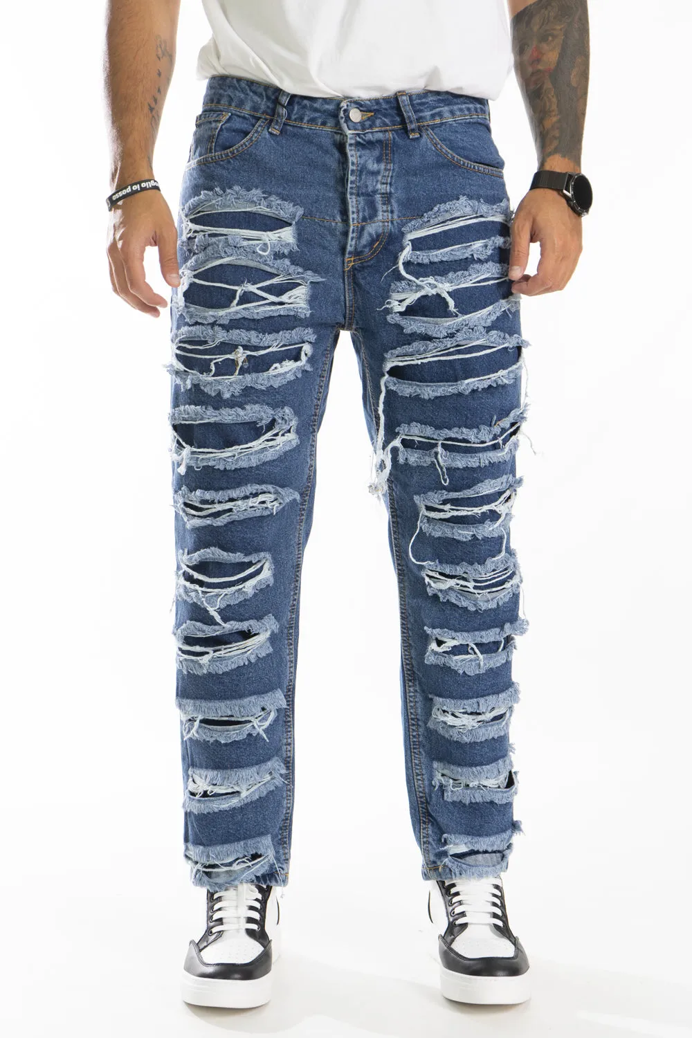 Jeans Uomo Destroyed Con Frange e strappi con fodera Art. Js398