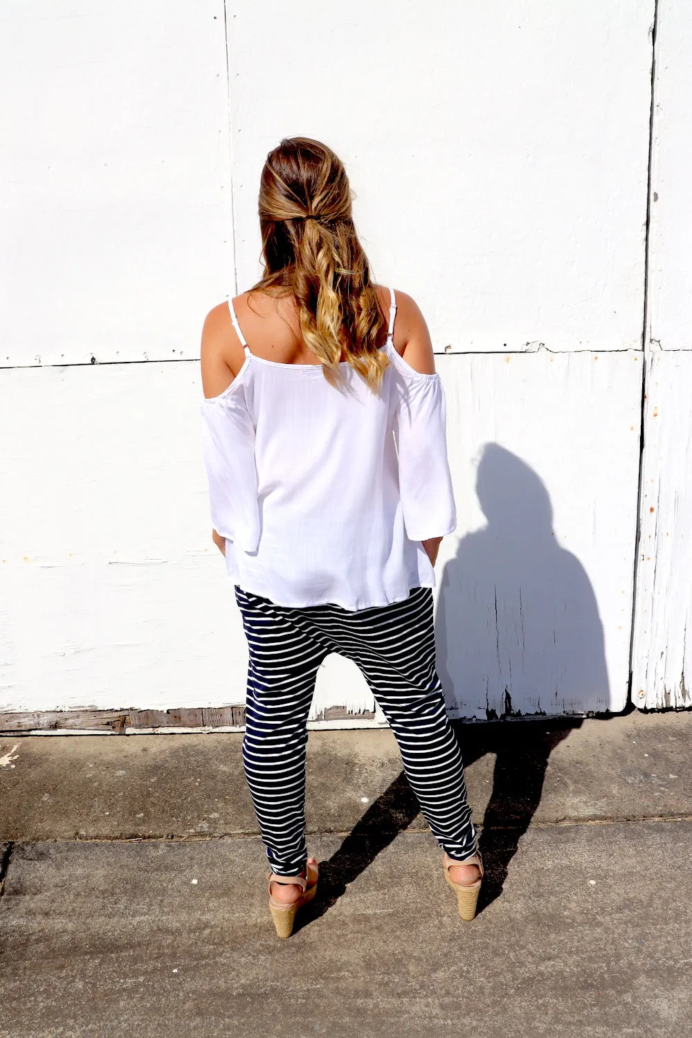 Jersey Droppy Pants In Navy & White Stripe