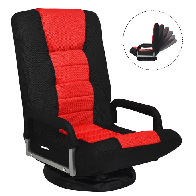 KOMFOTT 360-Degree Foldable Swivel Gaming Floor Chair With 6 Adjustable Position, Armrests, Padded Backrest