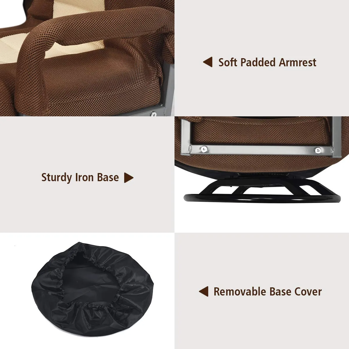 KOMFOTT 360-Degree Foldable Swivel Gaming Floor Chair With 6 Adjustable Position, Armrests, Padded Backrest