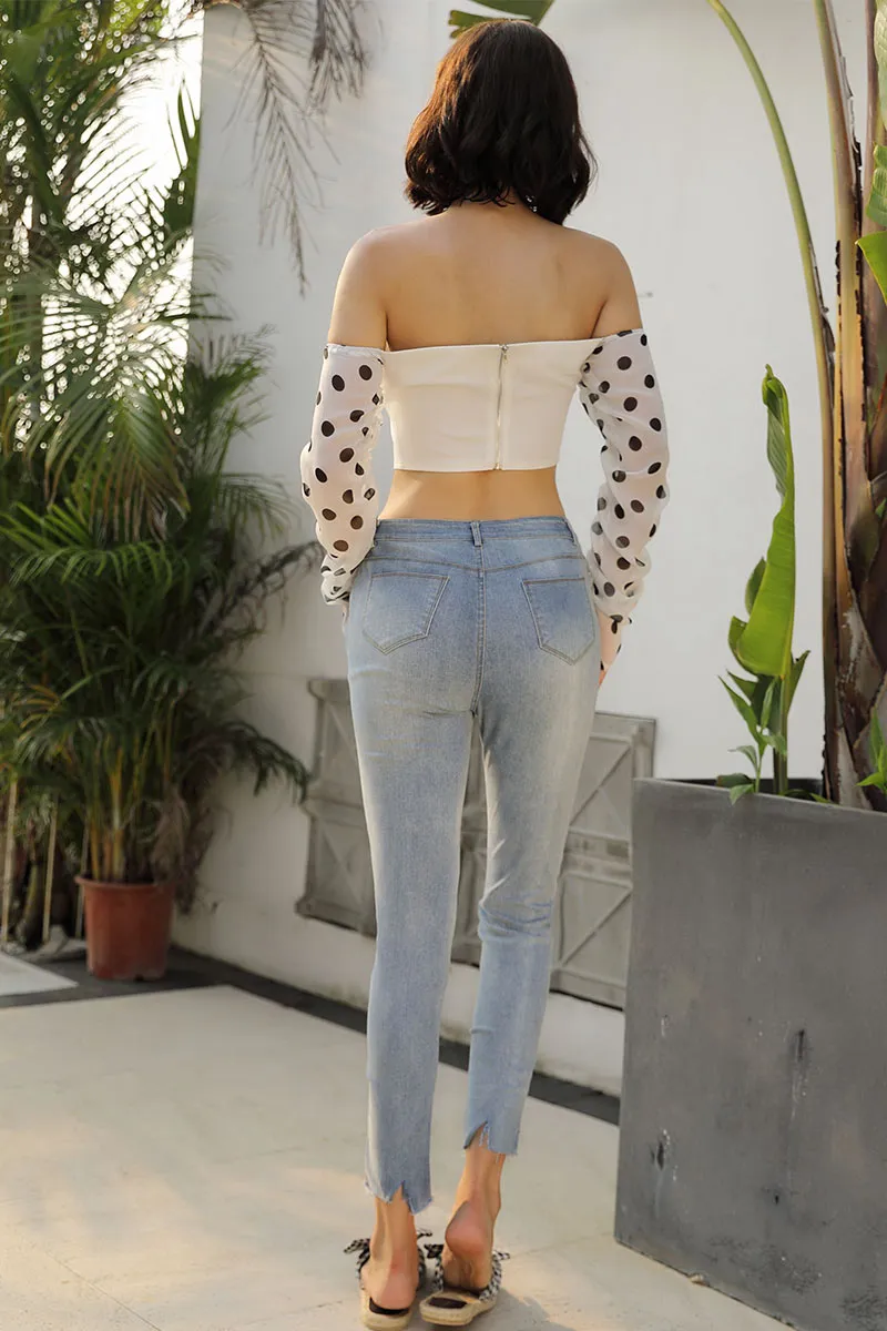 Light Sky Blue Pocket Ripped Denim Pants