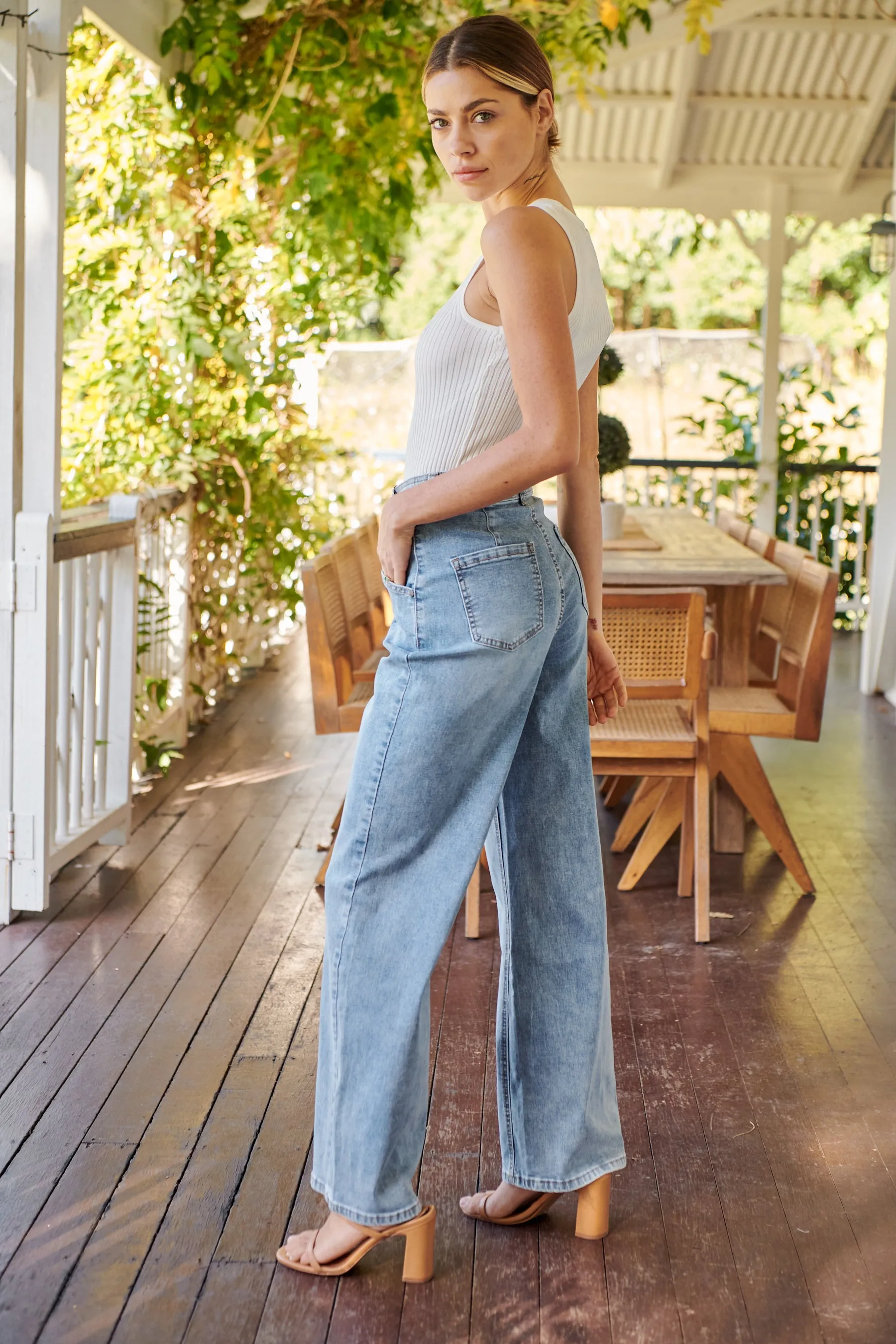 Light Wash Denim Wide Leg Mum Jeans