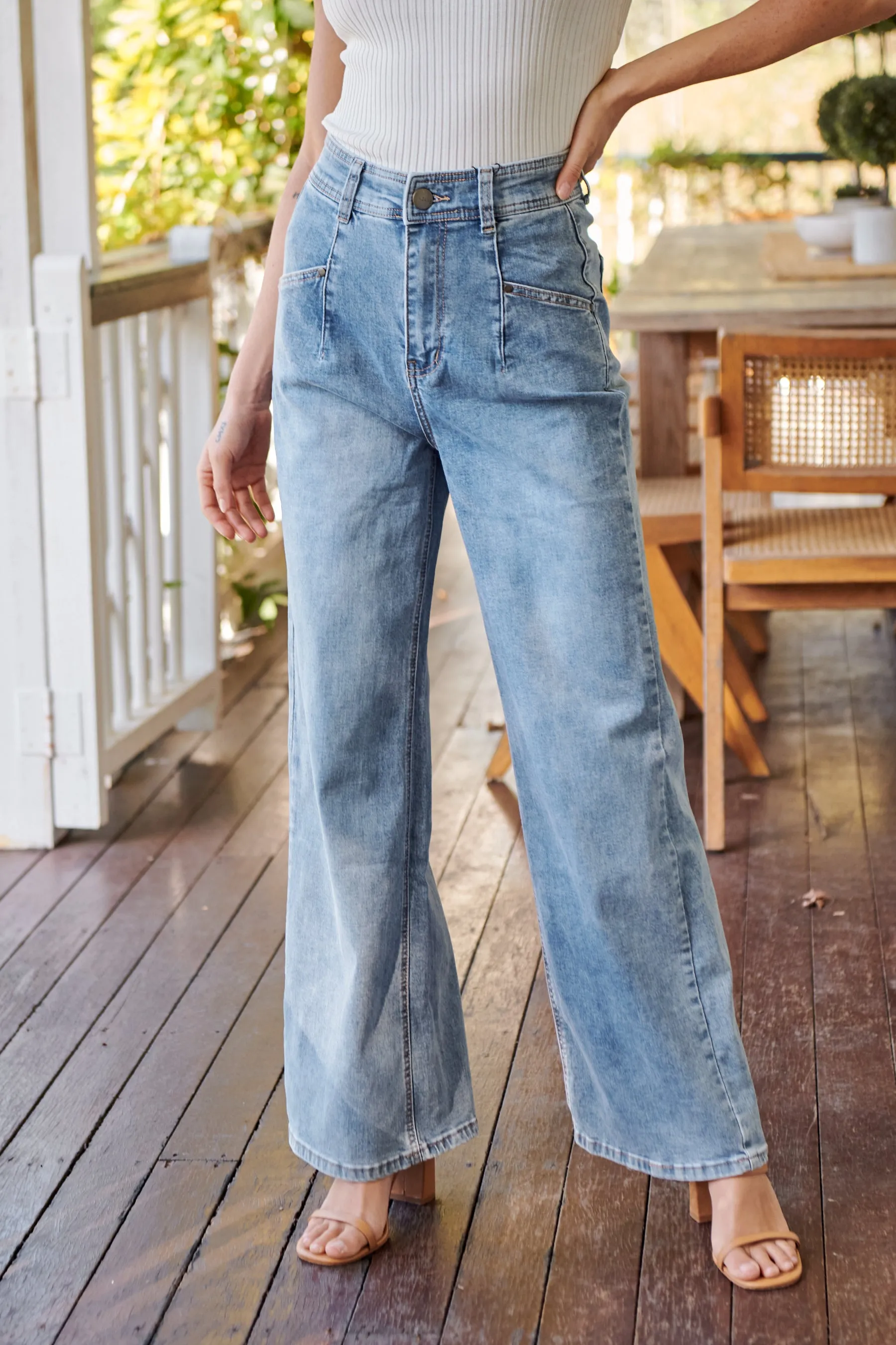 Light Wash Denim Wide Leg Mum Jeans