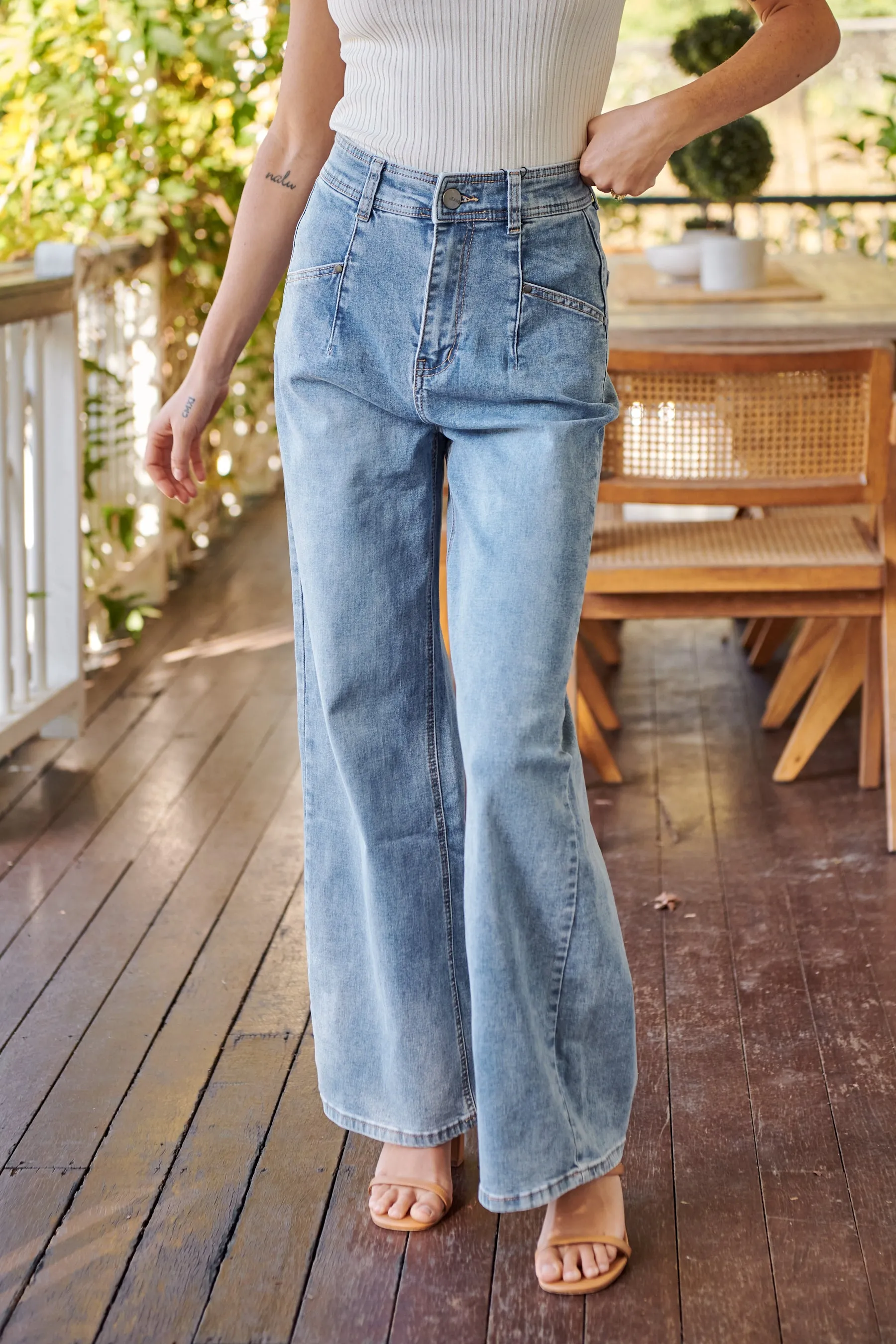 Light Wash Denim Wide Leg Mum Jeans