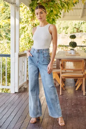Light Wash Denim Wide Leg Mum Jeans