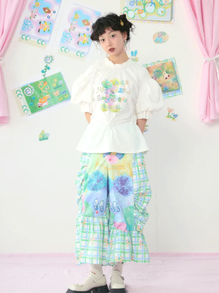 Loose Large Silhouette Lace Straight Leg Pants【s0000009075】