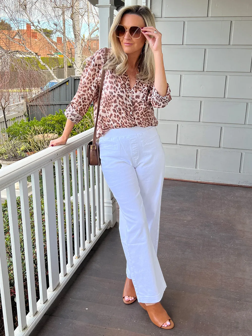 Maddy High Rise Wide Leg Jean - White