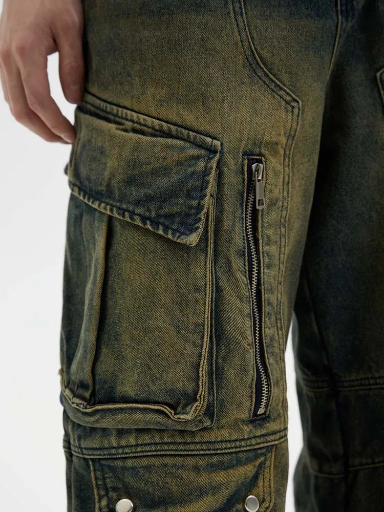 Multi Pocket Wide Leg Washed Denim Jeans【s0000006749】